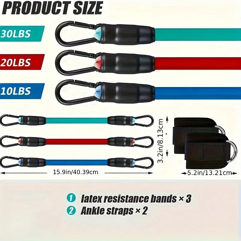 Kit de Faixas Elásticas com Tornozeleiras Ajustáveis