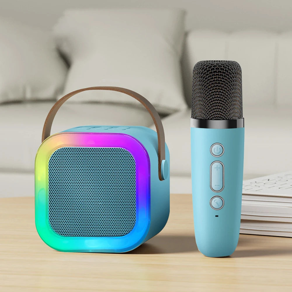 Coluna Bluetooth Karaoke com Microfone Sem Fios e Luzes RGB