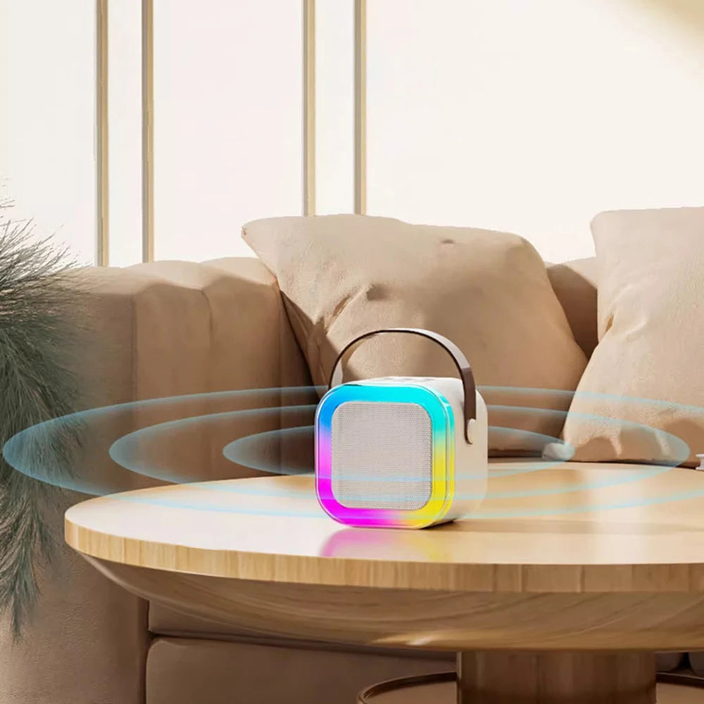 Coluna Bluetooth Karaoke com Microfone Sem Fios e Luzes RGB