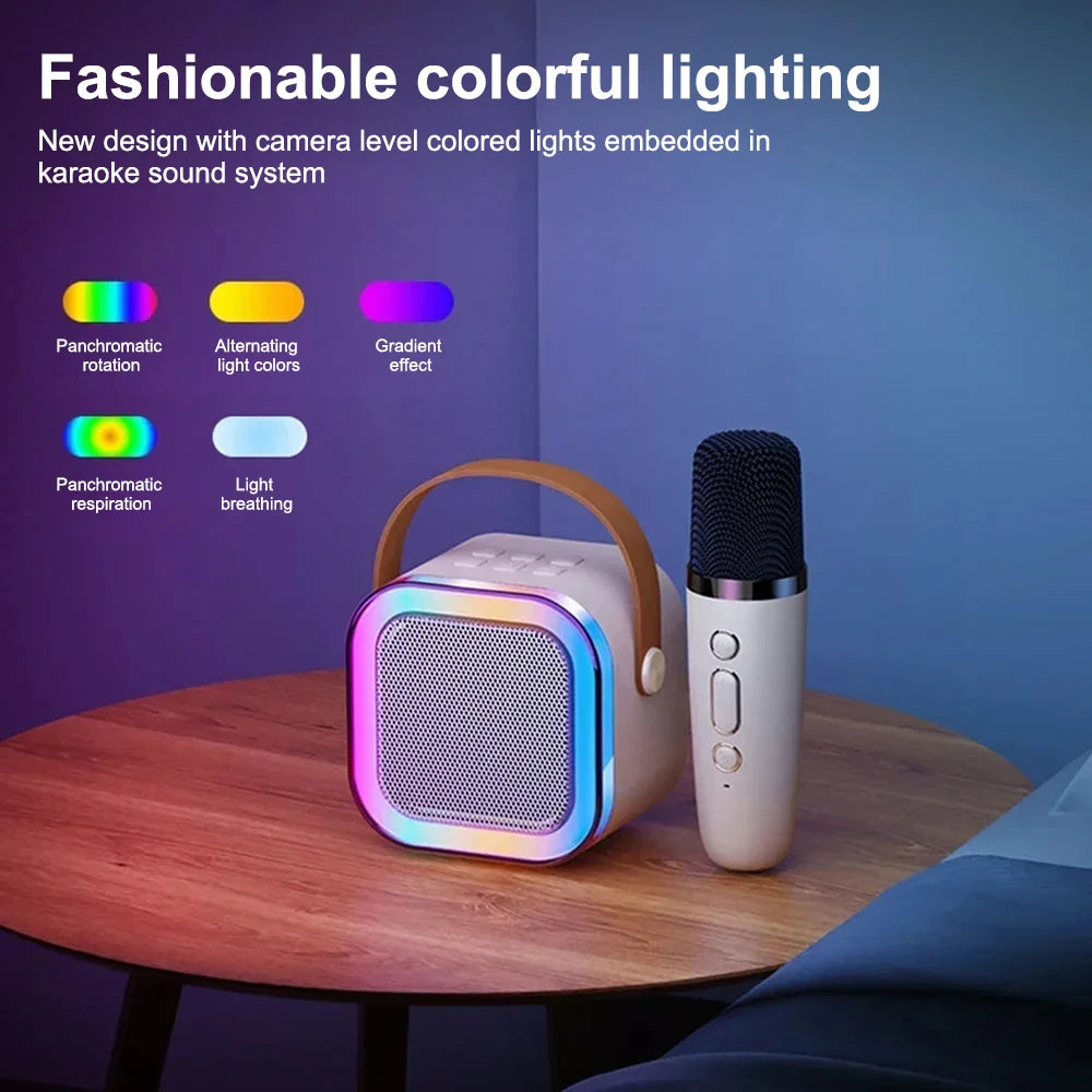 Coluna Bluetooth Karaoke com Microfone Sem Fios e Luzes RGB