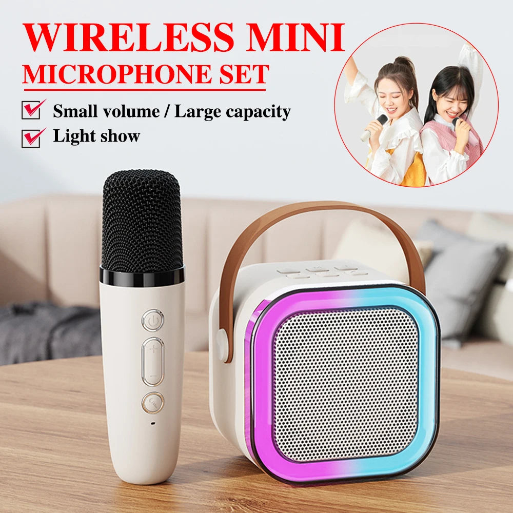Coluna Bluetooth Karaoke com Microfone Sem Fios e Luzes RGB
