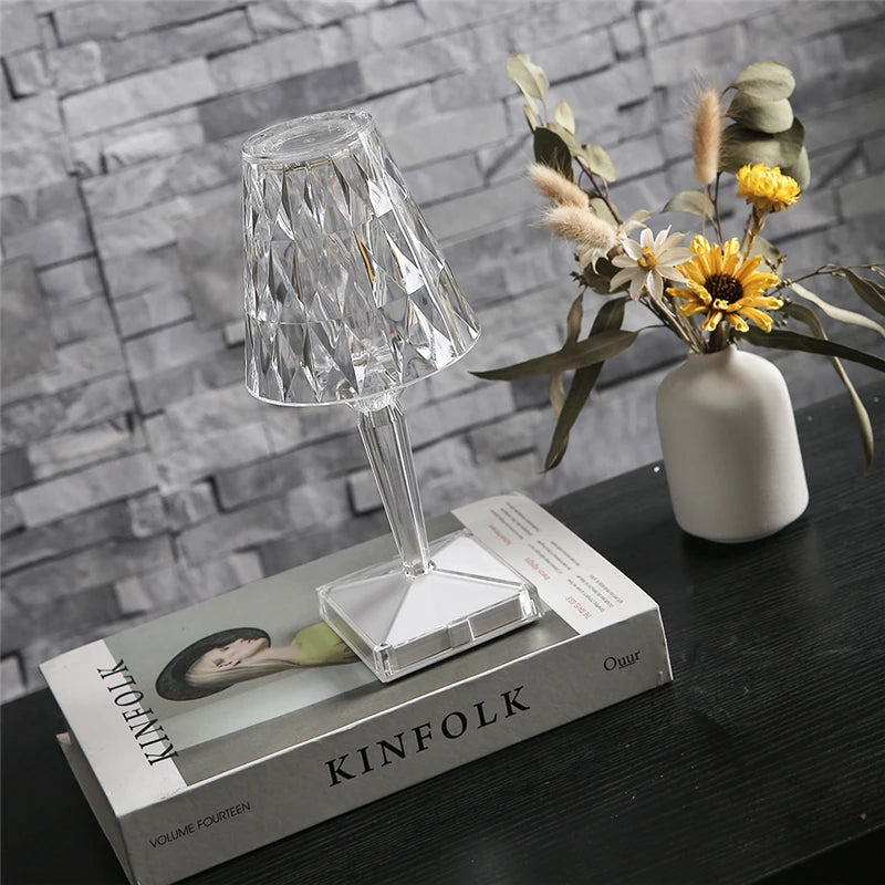 Candeeiro de Mesa Cristal LED Recarregável Touch