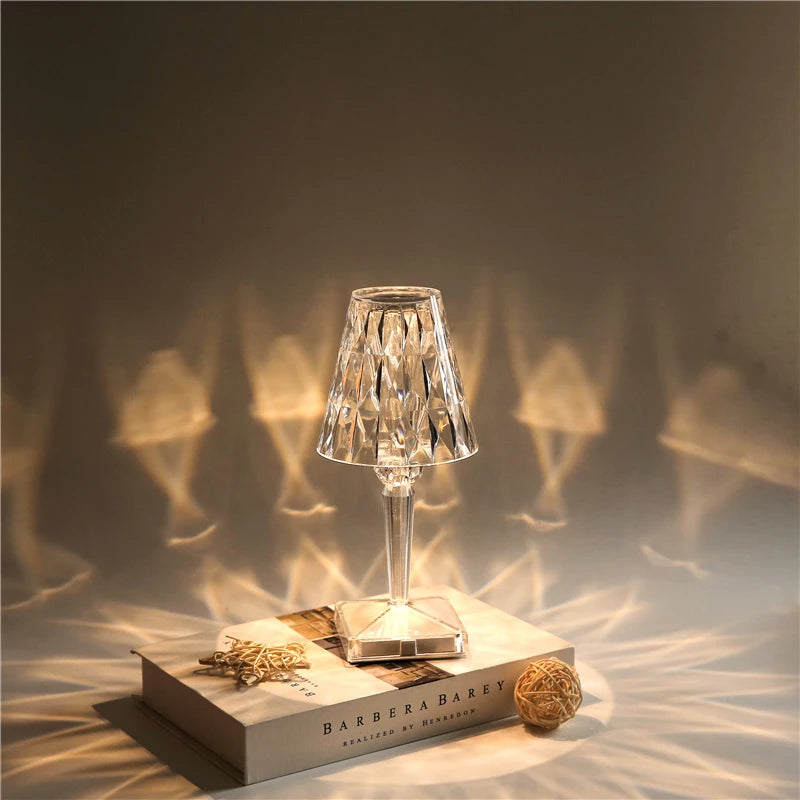 Candeeiro de Mesa Cristal LED Recarregável Touch