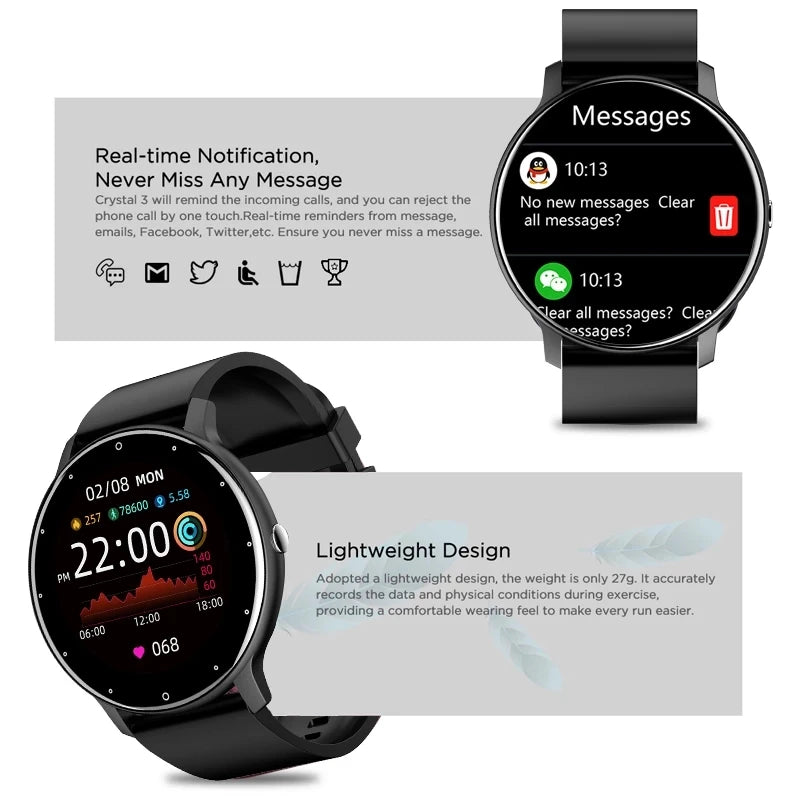 Smartwatch Elegante Redondo com Monitorização da Saúde e Fitness