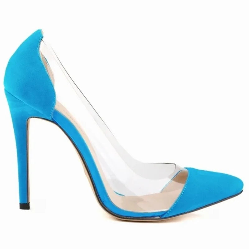 New Women High Heels Sexy Pumps Pointed Toes Transparent Ladies Single Thin Heel Stilettos Party Dress Wedding Shoes Plus Size