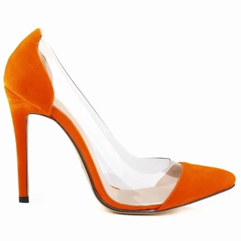 New Women High Heels Sexy Pumps Pointed Toes Transparent Ladies Single Thin Heel Stilettos Party Dress Wedding Shoes Plus Size