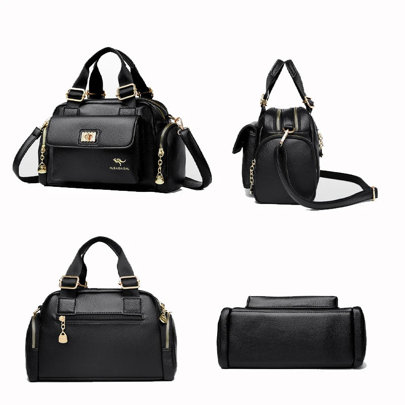 Luxury Designer Purse and Handbag Fashion High Quality Women's Shoulder Bag Large Capacity Soft Leather Locomotive Crossbody Bag
