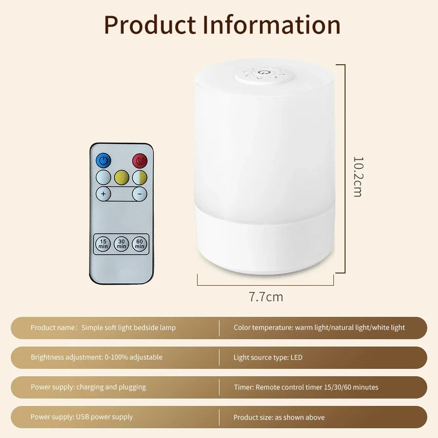 Candeeiro LED Tátil Recarregável com Comando – Luz Ambiente para Quarto
