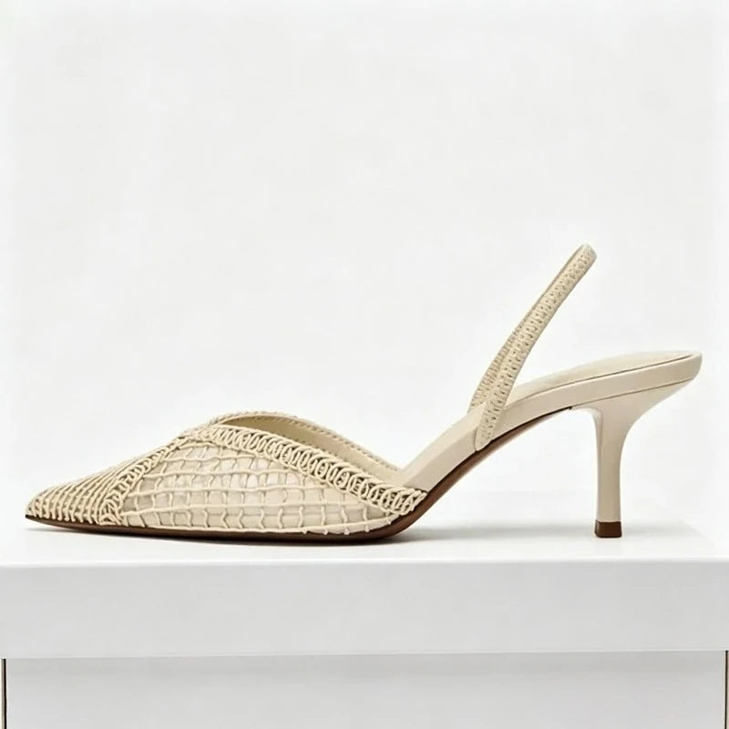 Elegant Mesh Woven High Heels for Women Sexy Pointed Toe Back Strap Breathable Summer Sandals Luxury Banquet Evening Dress Heels