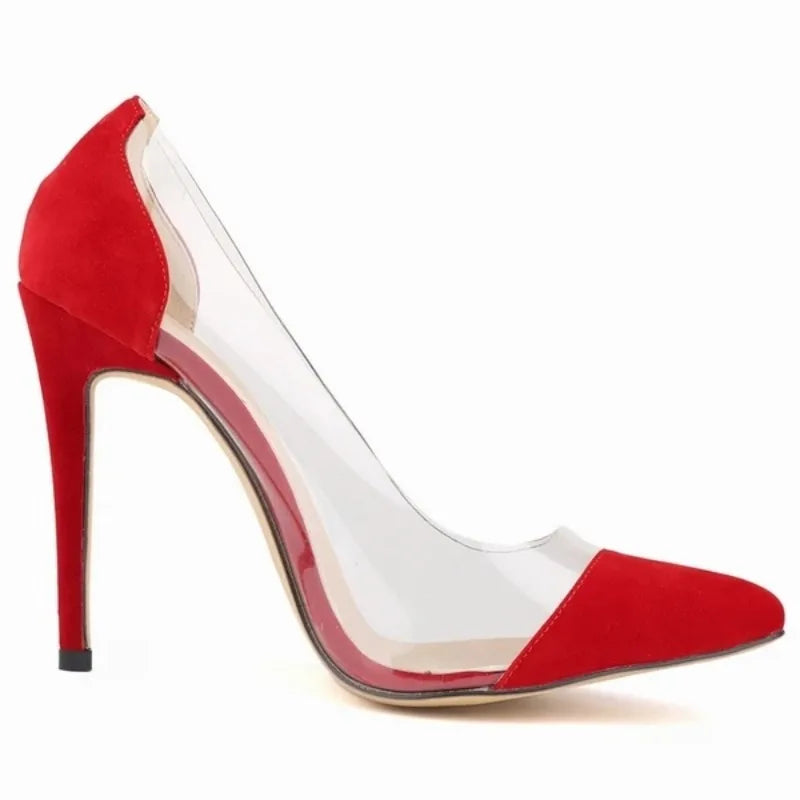 New Women High Heels Sexy Pumps Pointed Toes Transparent Ladies Single Thin Heel Stilettos Party Dress Wedding Shoes Plus Size