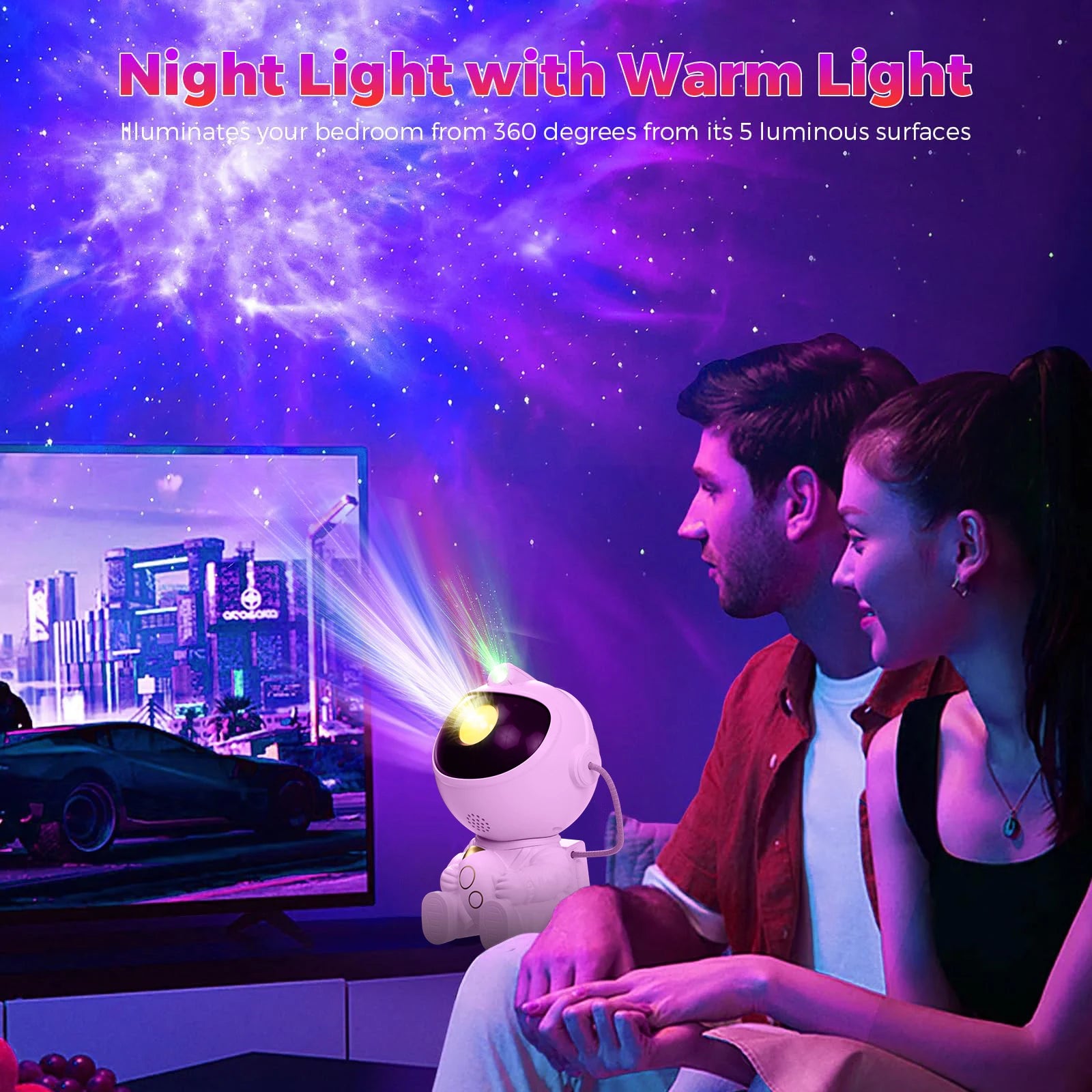 Projetor Astronauta LED – Luz Noturna Galáxia com Nebulosa e Estrelas