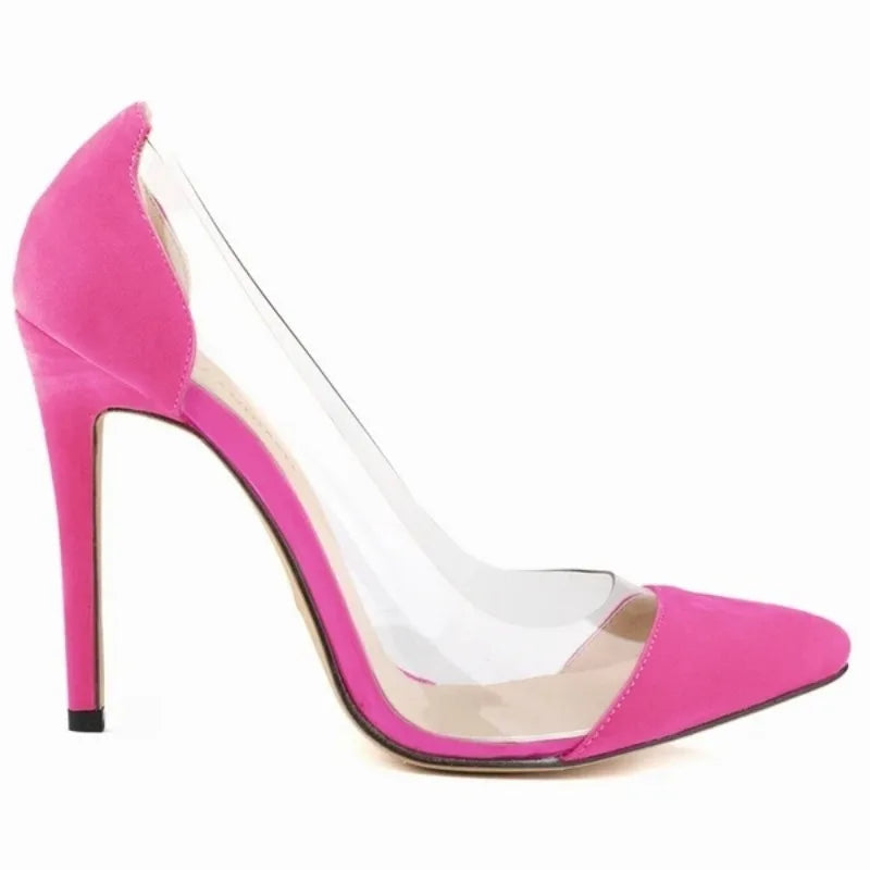 New Women High Heels Sexy Pumps Pointed Toes Transparent Ladies Single Thin Heel Stilettos Party Dress Wedding Shoes Plus Size