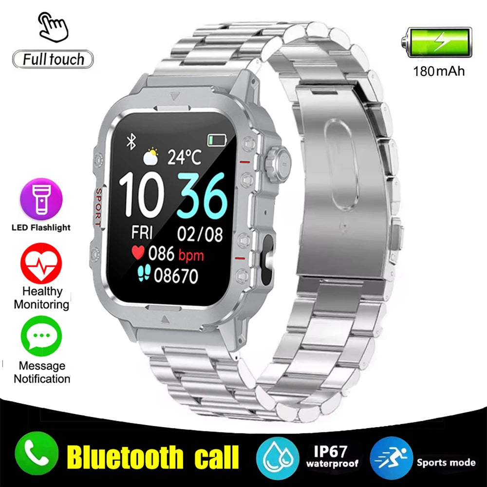 Smartwatch Militar IP67 com Chamadas Bluetooth e Monitorização de Saúde
