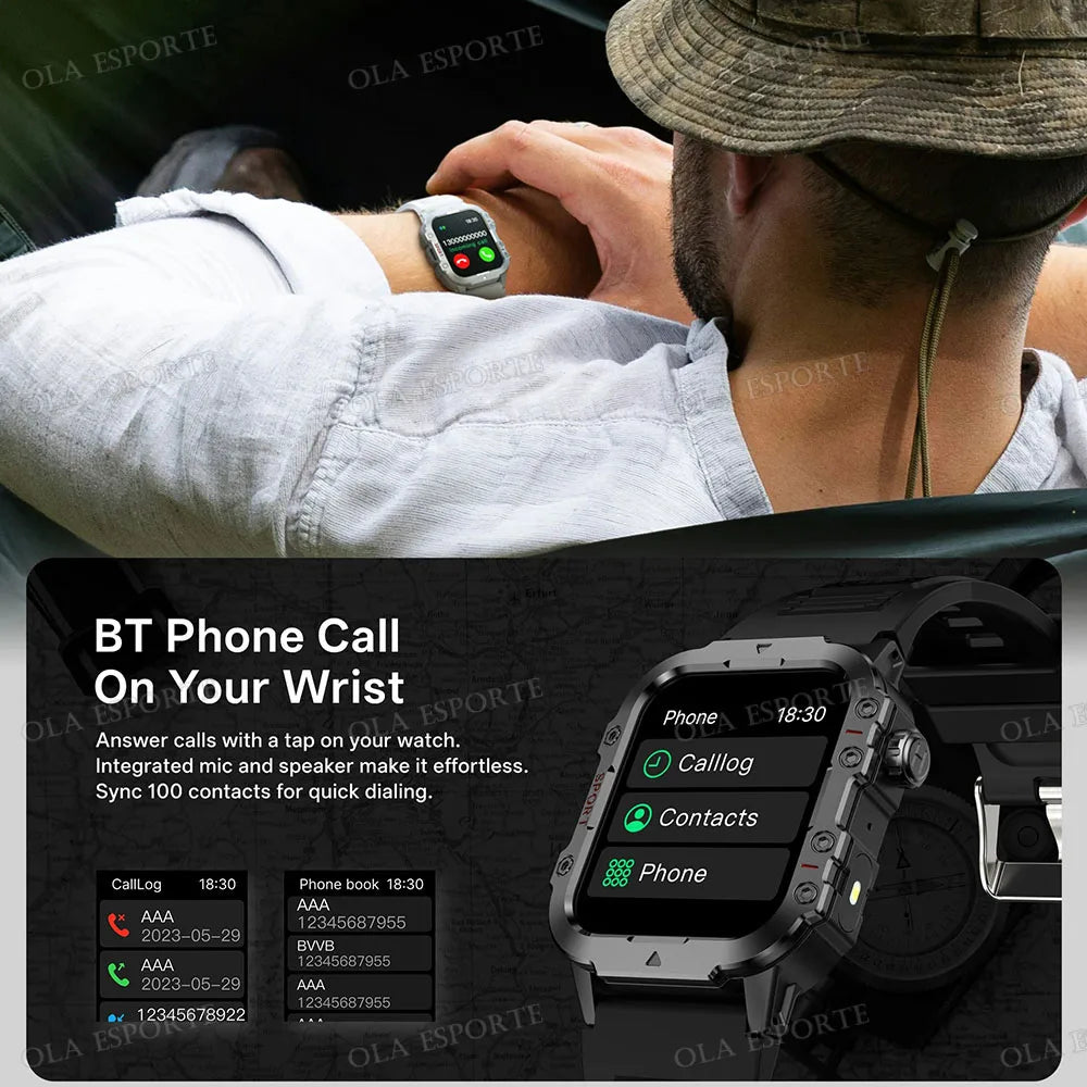 Smartwatch Militar Premium IP67 com Chamadas Bluetooth e Monitorização da Saúde