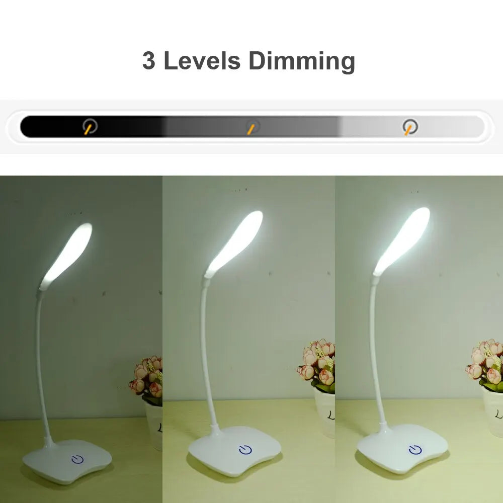 Candeeiro LED de Secretária USB Recarregável – Luz Regulável para Estudo e Trabalho