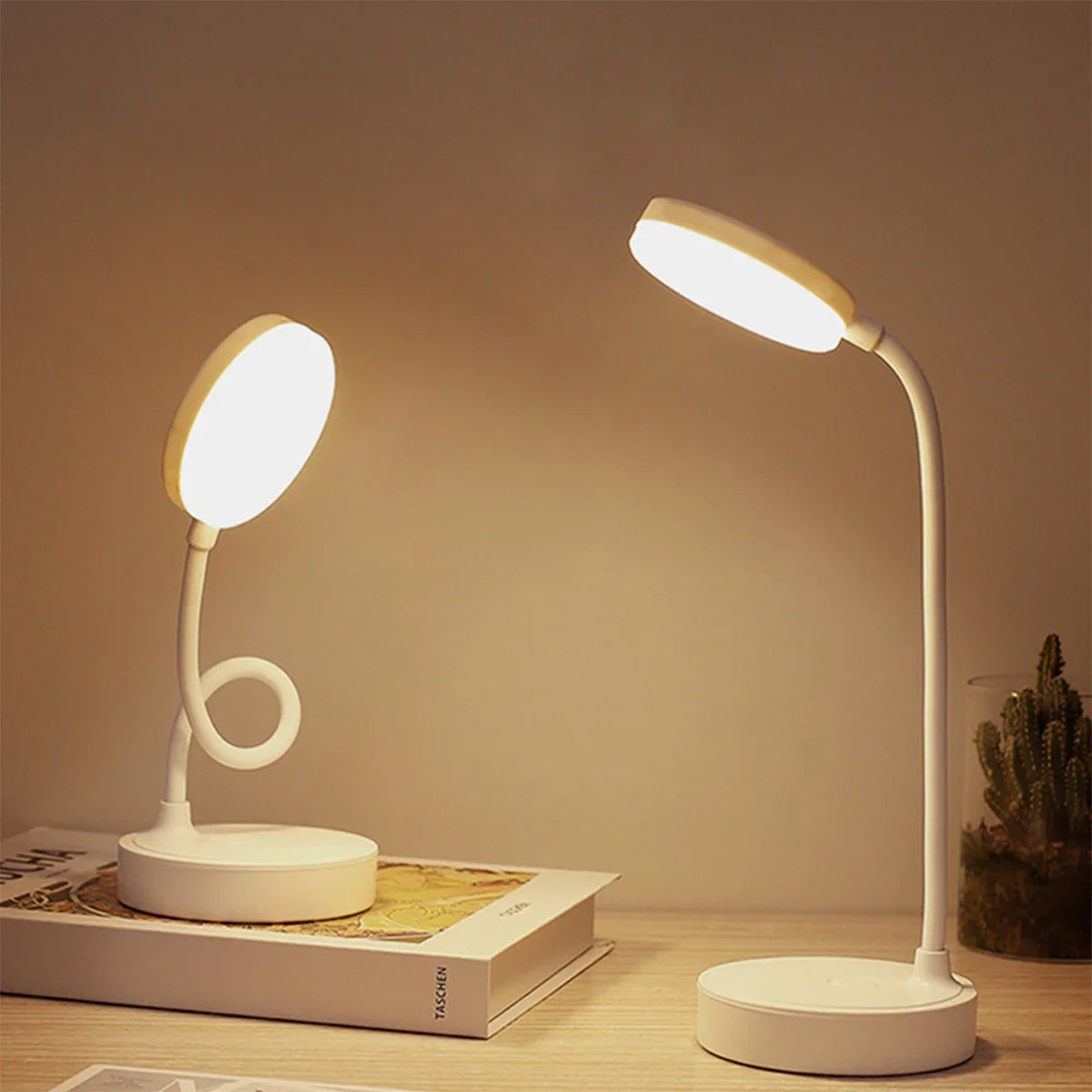 Table Lamp USB Plug Rechargeable Desk Lamp Bed Reading Book Night Light LED 3 Modes Dimming Eye Protection Light Bedside Lamp