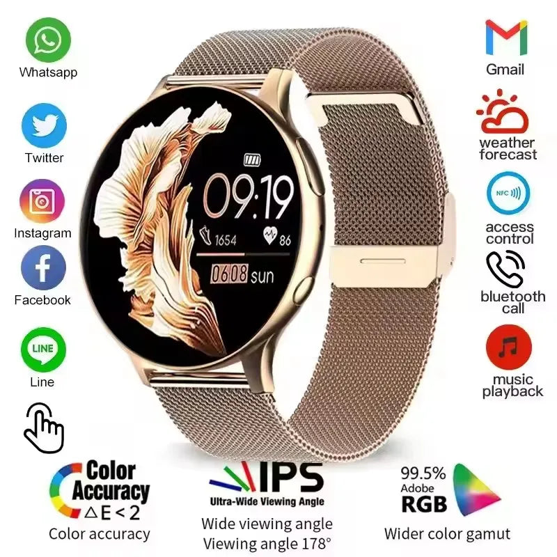 Smartwatch Elegante com Chamadas Bluetooth e Monitorização da Saúde