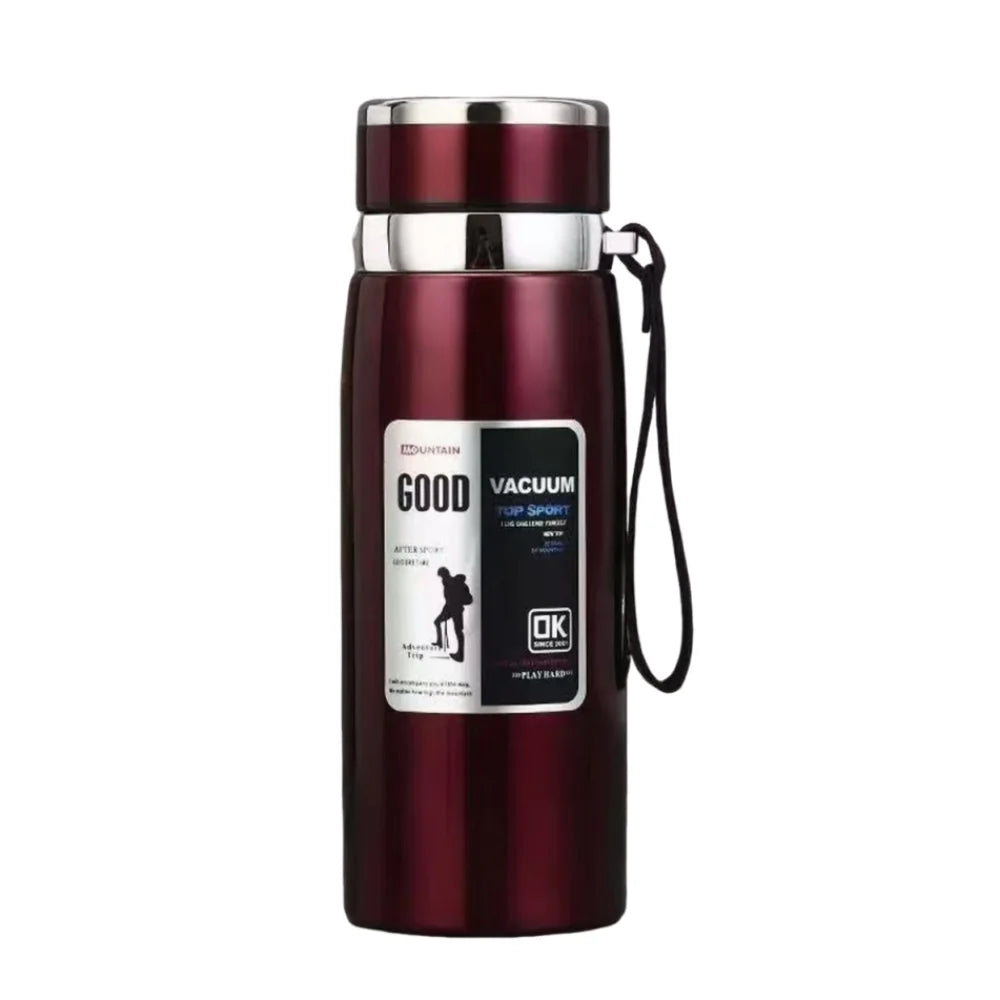 800/1000ml Sports Thermos Bottle Large Capacity Stainless Steel Insulated Water Bottle with Hanging Rope Leak Proof