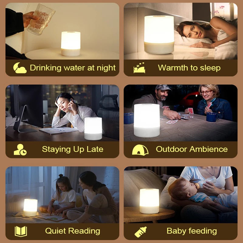 Candeeiro LED de Cabeceira Recarregável - Luz Regulável com controlo Tátil