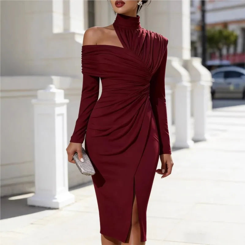 Vestido Midi Elegante de Ombro Descoberto para Mulher