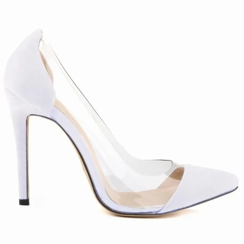 New Women High Heels Sexy Pumps Pointed Toes Transparent Ladies Single Thin Heel Stilettos Party Dress Wedding Shoes Plus Size