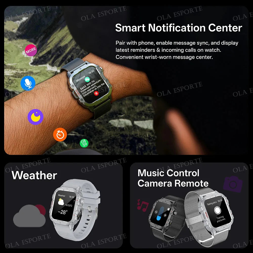 Smartwatch Militar Premium IP67 com Chamadas Bluetooth e Monitorização da Saúde