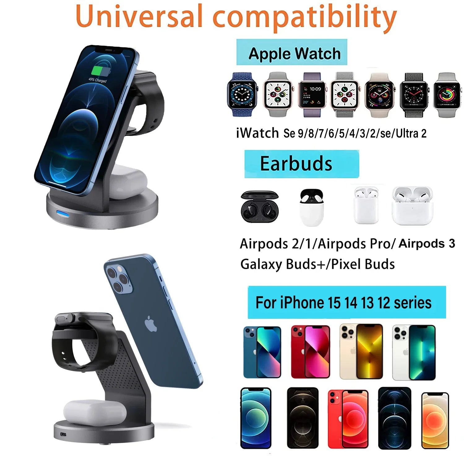 Estação de Carregamento Magnética 3 em 1 para, Apple