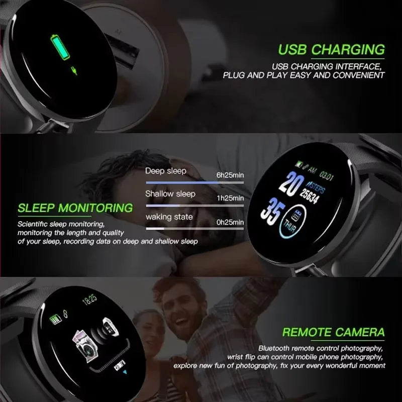 Smartwatch Redondo com Chamadas Bluetooth e Monitorização da Saúde