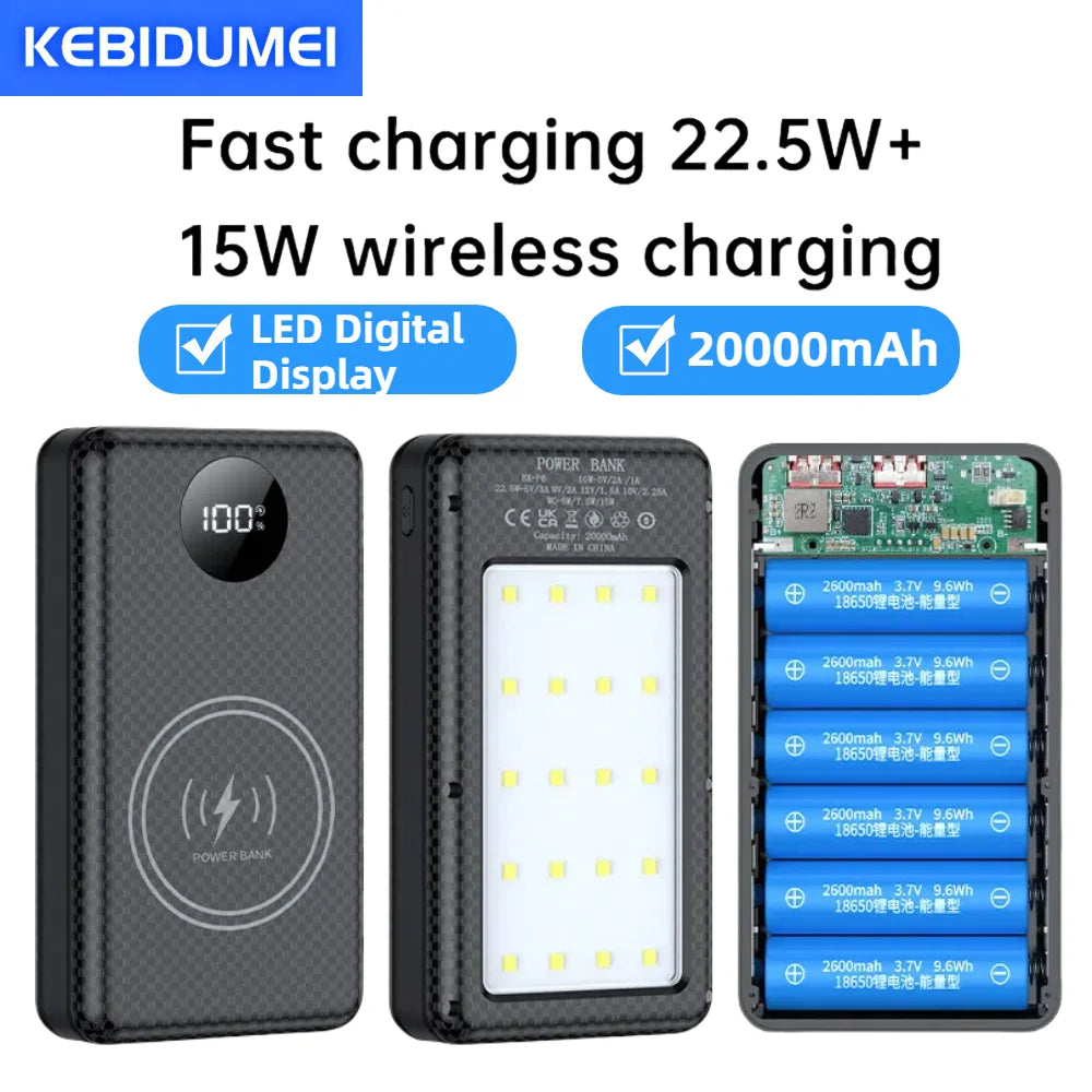 Power Bank Magnética 20.000mAh com Carregamento Rápido 22.5W e Carregamento Sem Fios