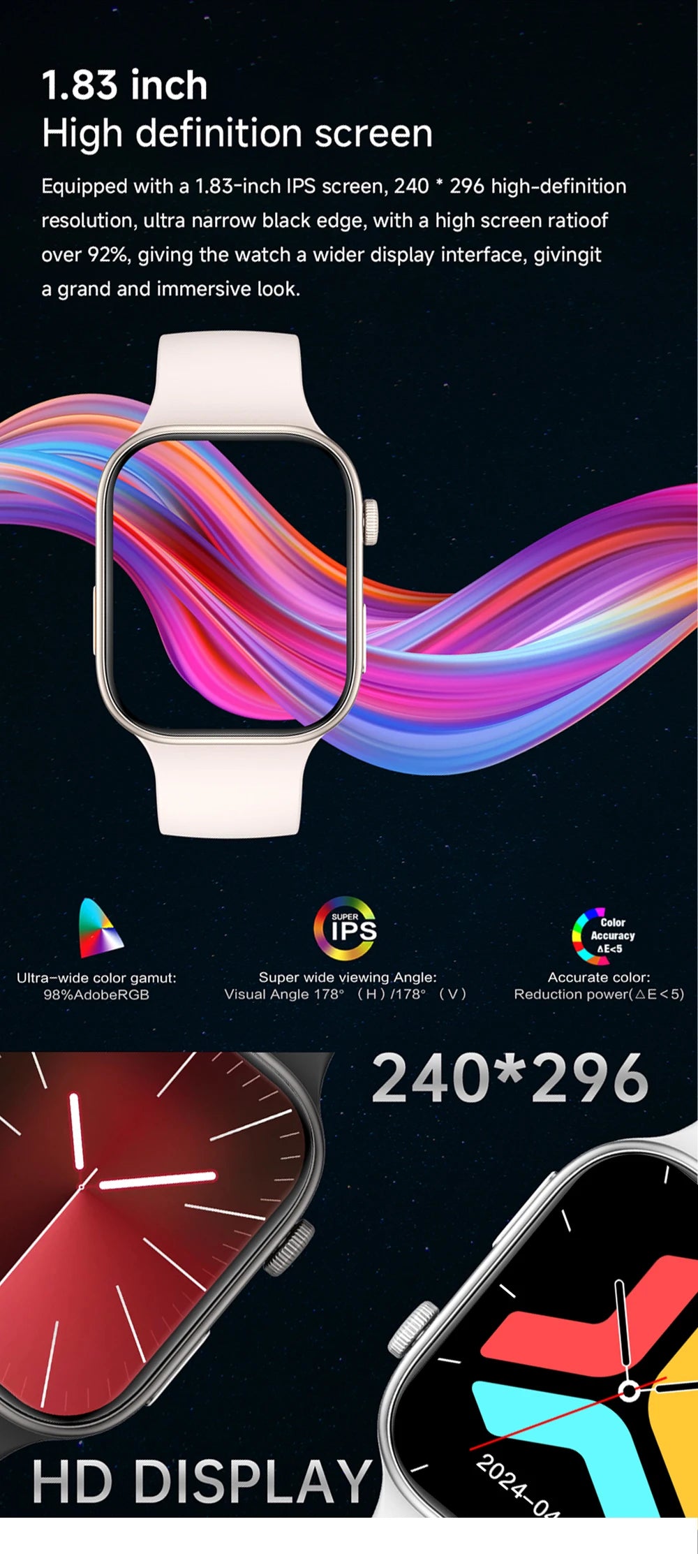 Smartwatch HD 1,83” com Chamadas Bluetooth e Monitorização do Sono.