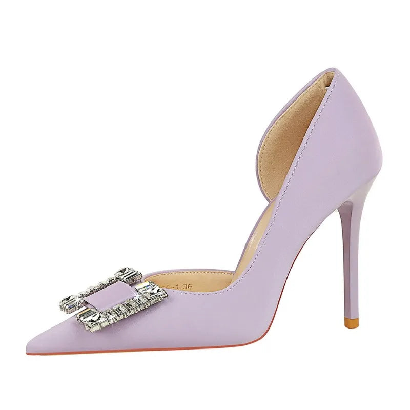 Women 10.5cm High Heels Lady Sexy Stylish Pearl Purple Pumps Female Elegant Pointed Toe Stiletto Heel Shoes