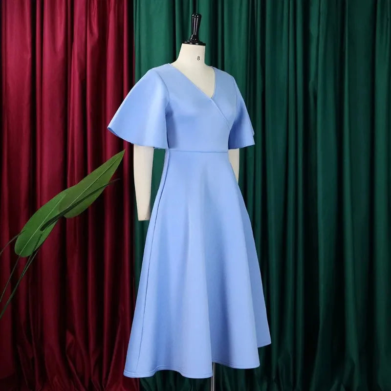Vestido Elegante Midi para Mulher com Decote em V e Cintura Subida