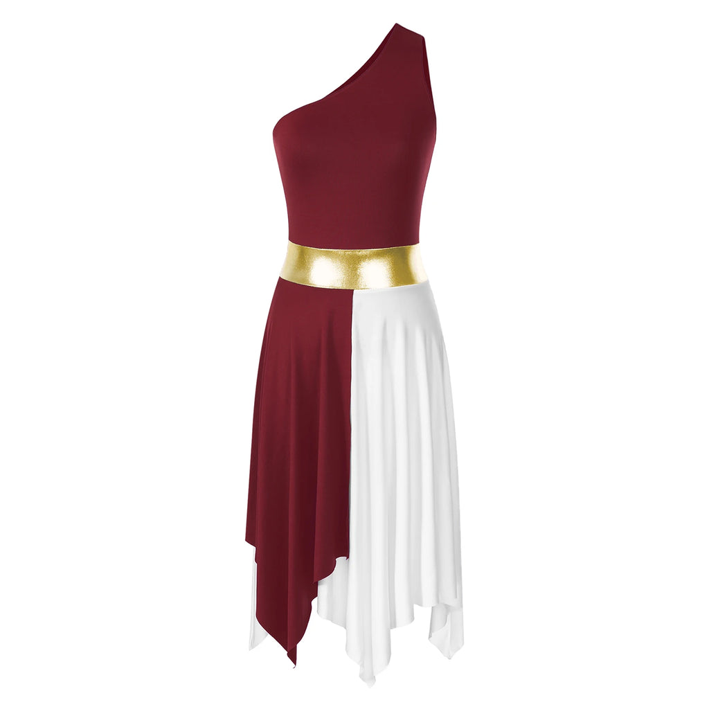 Vestido Elegante Maxi para Mulher com Decote Assimétrico e Cintura Marcada