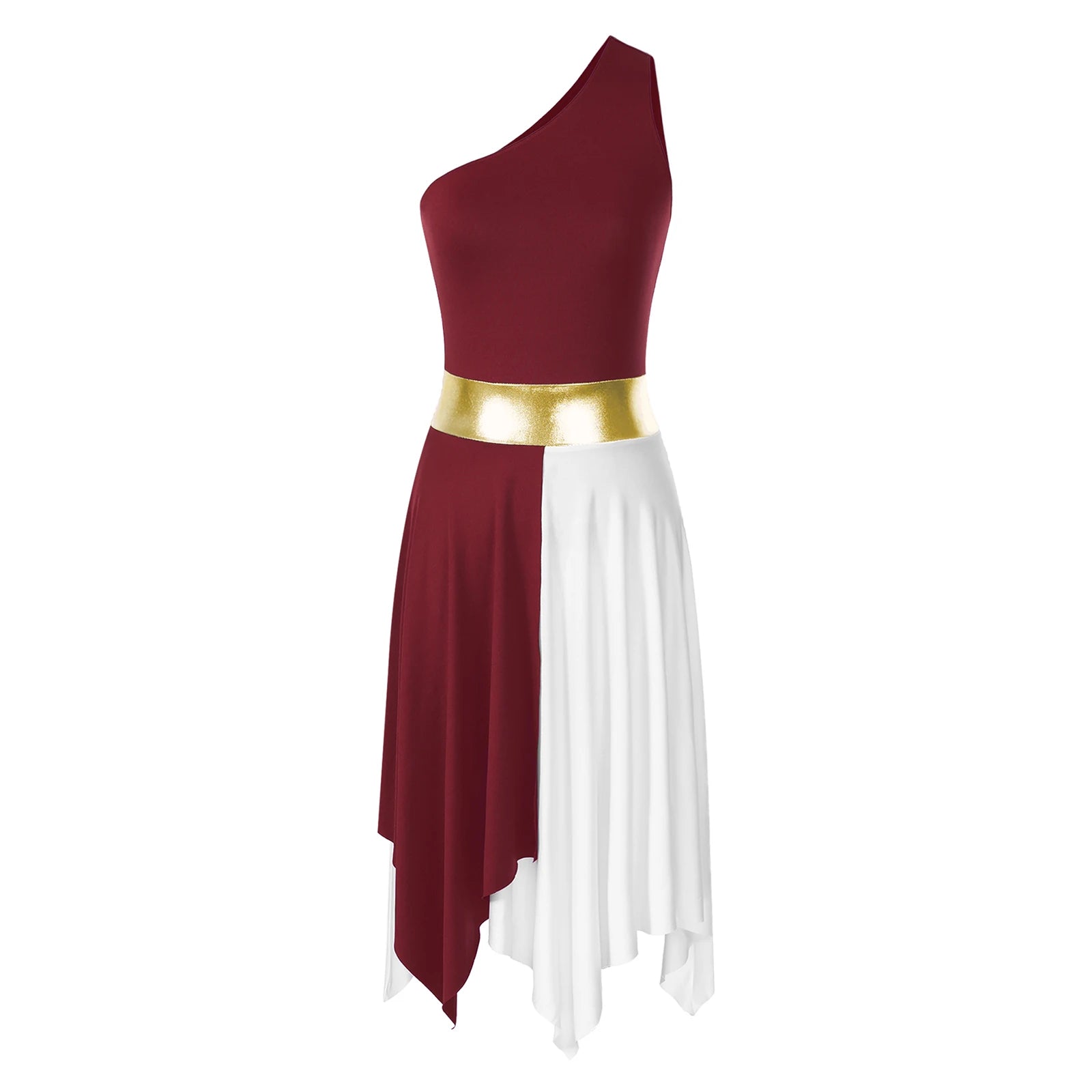 Vestido Elegante Maxi para Mulher com Decote Assimétrico e Cintura Marcada