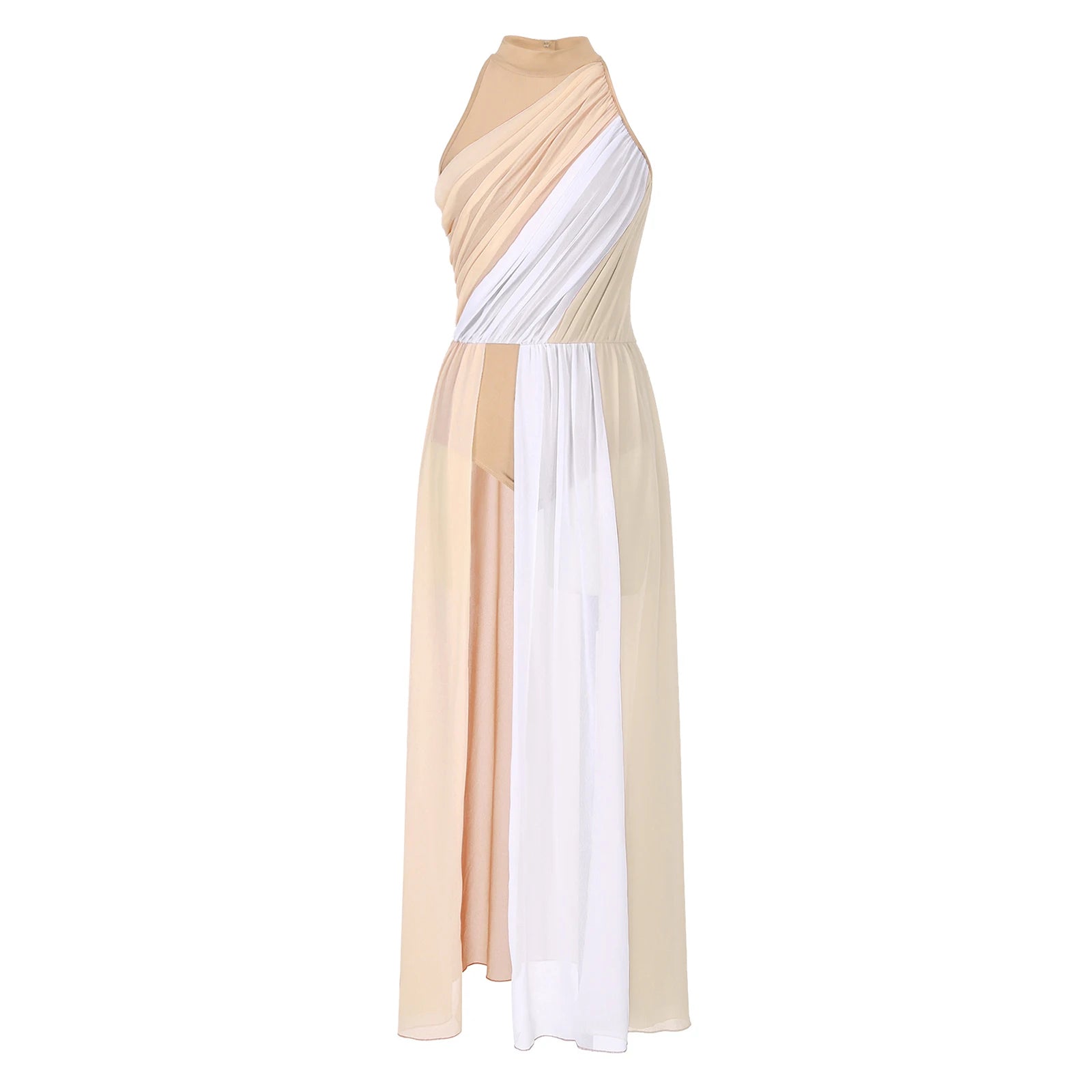 Vestido Elegante Maxi para Mulher com Decote Assimétrico e Cintura Marcada