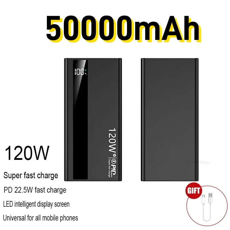 Power Bank 50.000 mAh 120W – Carregamento Rápido USB-C e USB