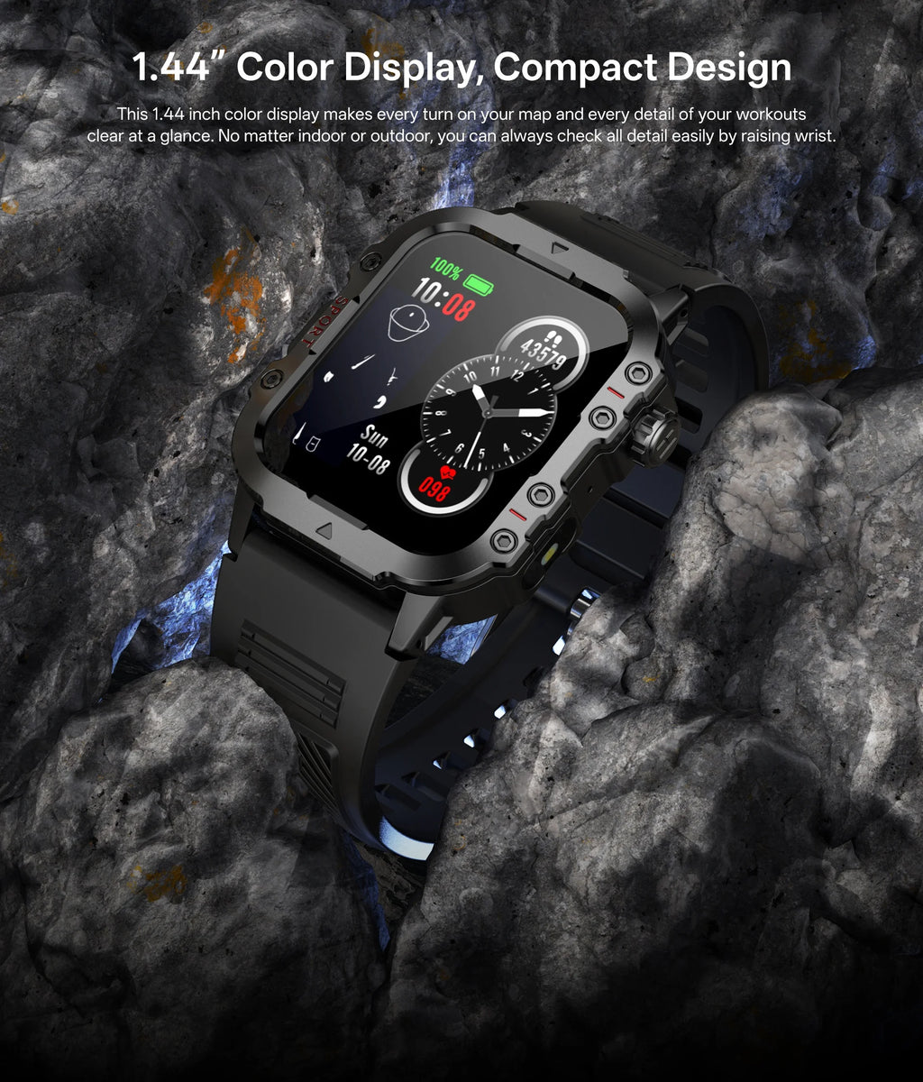 Smartwatch Militar IP67 com Chamadas Bluetooth e Monitorização de Saúde