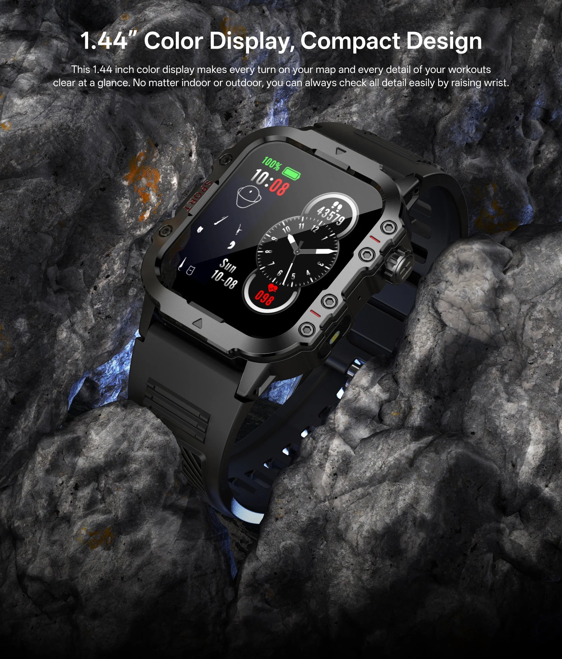 Smartwatch Militar IP67 com Chamadas Bluetooth e Monitorização de Saúde