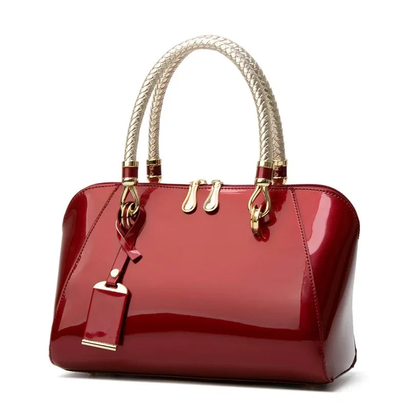 Luxury Designer Handbag Shiny Leather Boston Bag 2024 Fashion New Blue Red Black Beige Pink Bags for Women