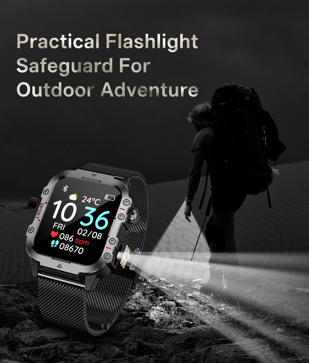 Smartwatch Militar IP67 com Chamadas Bluetooth e Monitorização de Saúde