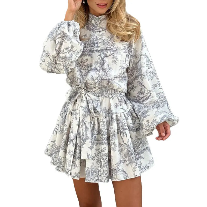 Vestido Midi Floral Elegante de Manga Comprida