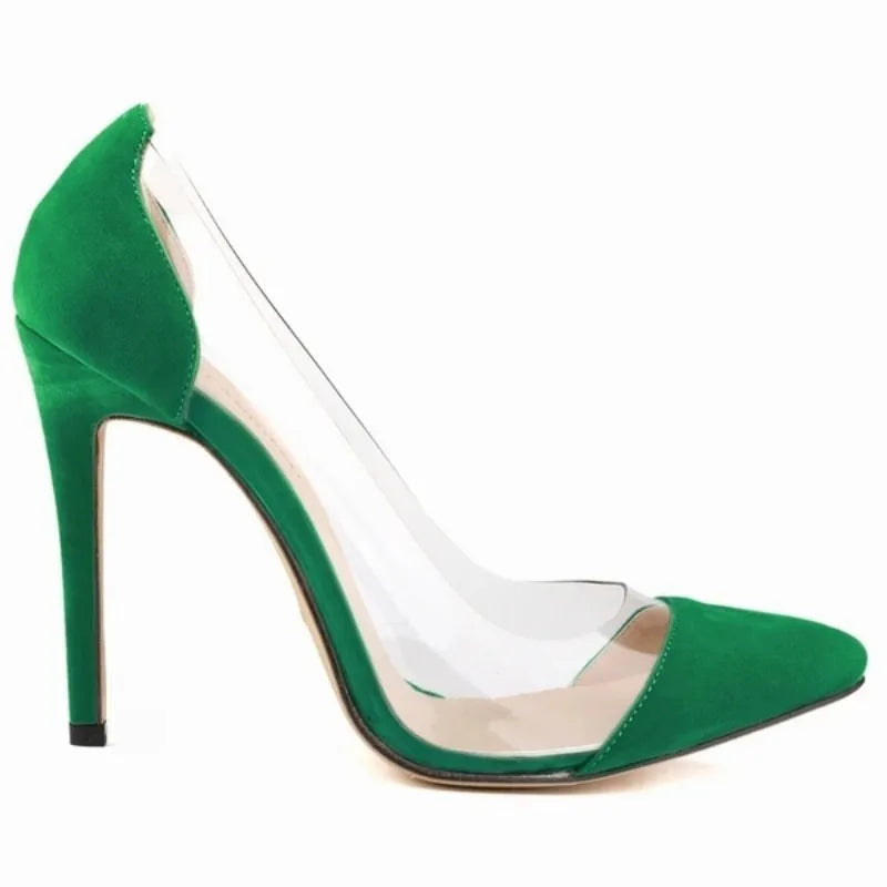 New Women High Heels Sexy Pumps Pointed Toes Transparent Ladies Single Thin Heel Stilettos Party Dress Wedding Shoes Plus Size