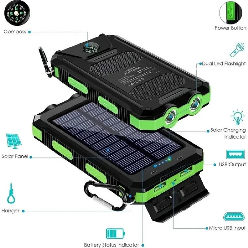 Power Bank Solar 20.000 mAh – Carregamento Rápido com Lanterna LED