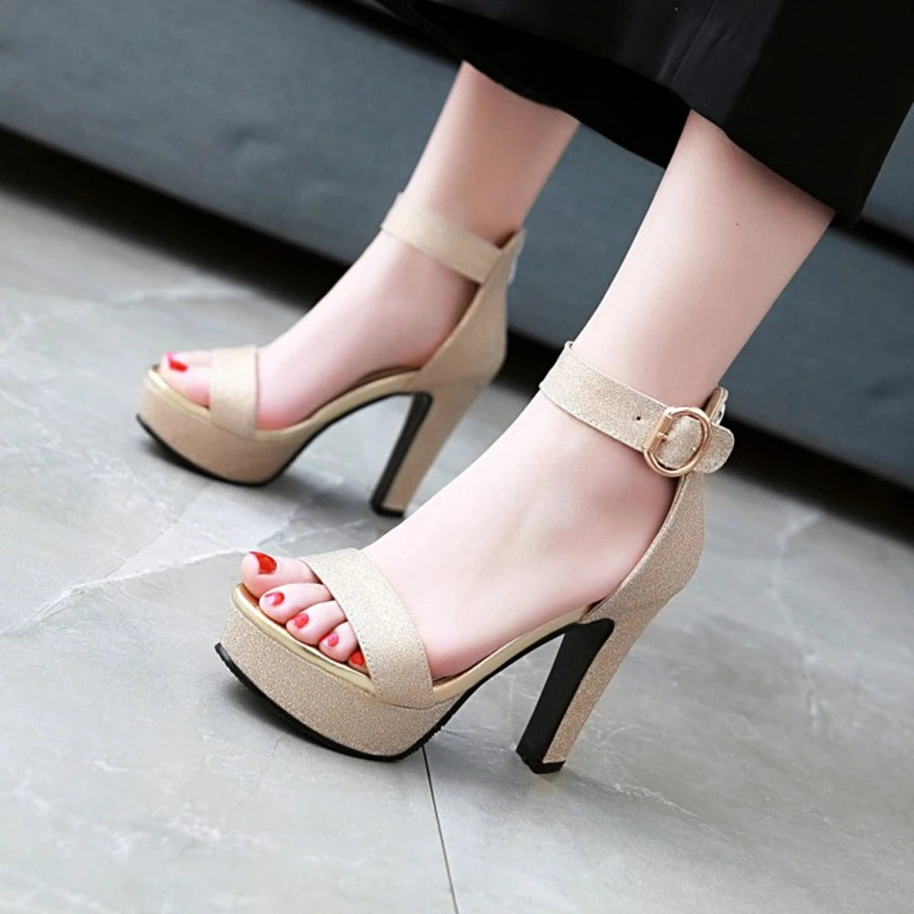 High Heels Sandals Women Fashion Open Toe Dress Bridal Shoes Banquet Party Ankle Buckle Work Clothes Pumps Platfrom Shoes 818