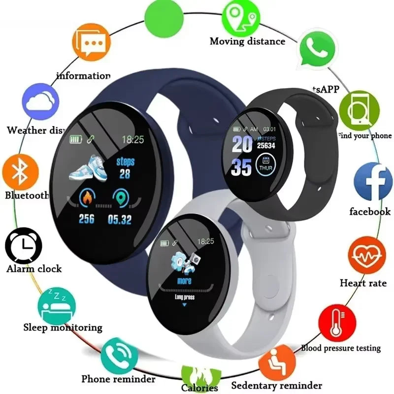 Smartwatch Redondo com Chamadas Bluetooth e Monitorização da Saúde