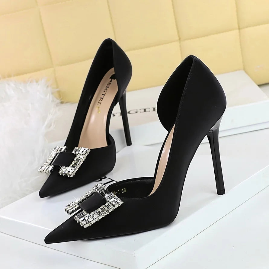 Women 10.5cm High Heels Lady Sexy Stylish Pearl Purple Pumps Female Elegant Pointed Toe Stiletto Heel Shoes