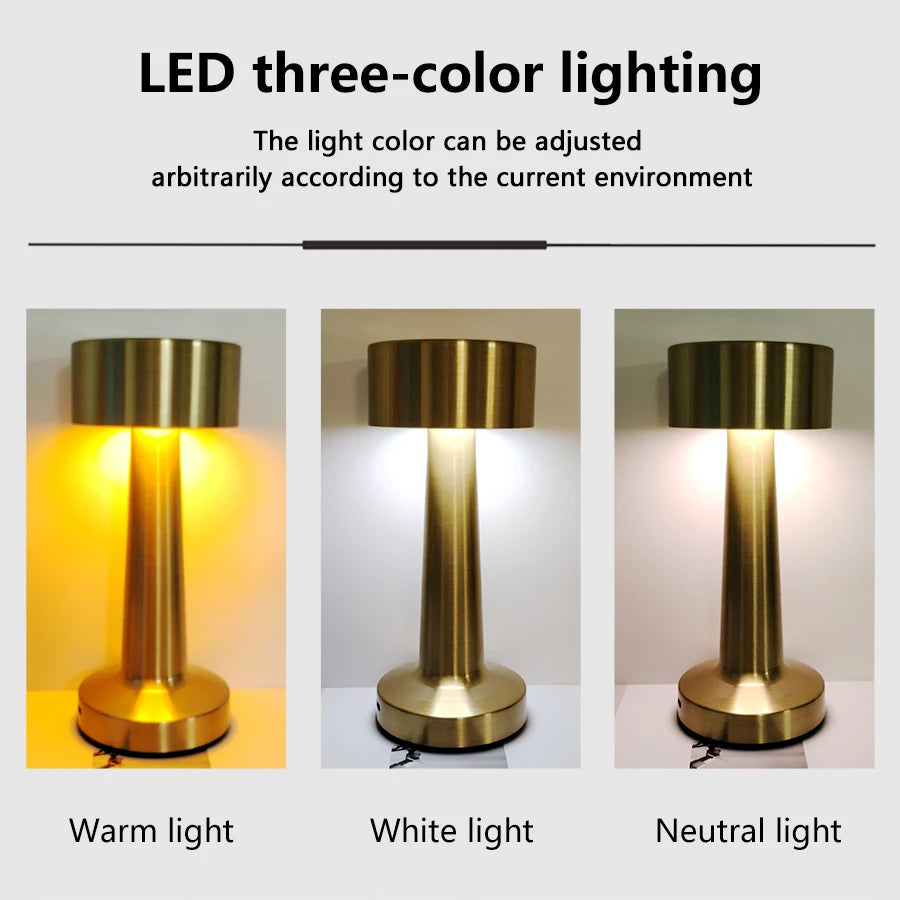 Rechargeable Led Table Lamp Retro Night Light Desk Bar Coffee Dining Room Home Decor Wireless 3 Colors Dimmable Touch Switch