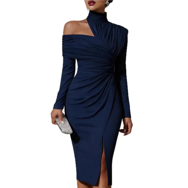 Vestido Midi Elegante de Ombro Descoberto para Mulher