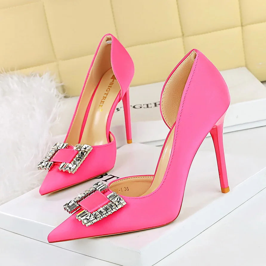 Women 10.5cm High Heels Lady Sexy Stylish Pearl Purple Pumps Female Elegant Pointed Toe Stiletto Heel Shoes