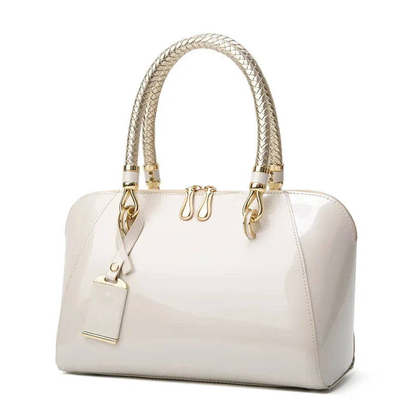 Luxury Designer Handbag Shiny Leather Boston Bag 2024 Fashion New Blue Red Black Beige Pink Bags for Women